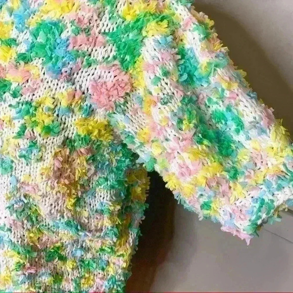 VTG 80s 90s Homemade Design Confetti Short Sleeve Sweater S Multicolor Barbie - Picture 3 of 7